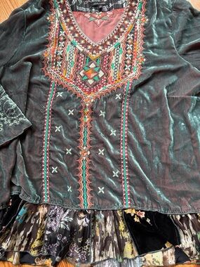 John Mark Teal Velvet Embroidered Boho Tunic